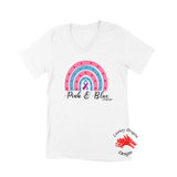 Women Short Sleeves V-Tee | LooneyDragon | Pink & Blue